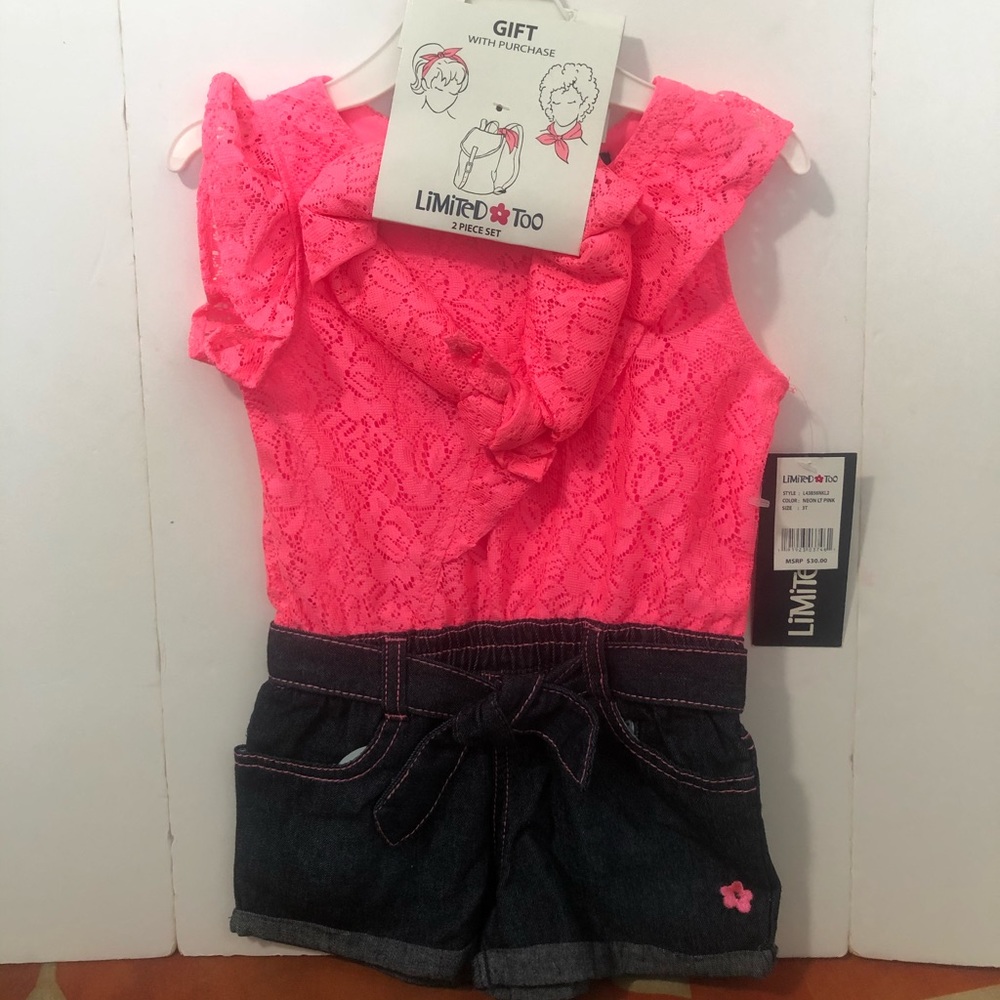 💖 NWT Limited Too Neon Pink Denim Romper 💖
